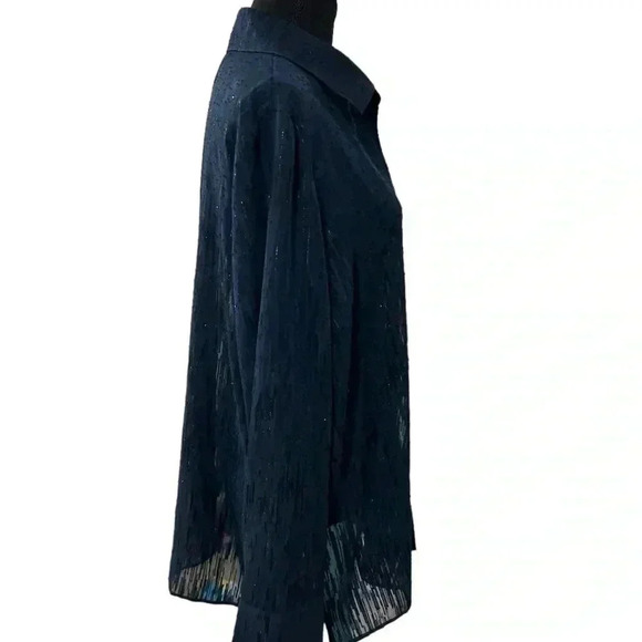 Misook Sheer Metallic Threaded Button Up Blouse XL - Picture 11 of 14